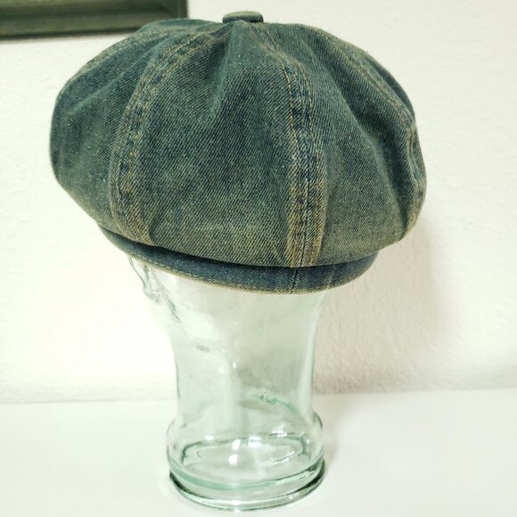 Womens Distressed Blue Jean Denim slouchy newsboy hat - Picture 5 of 9